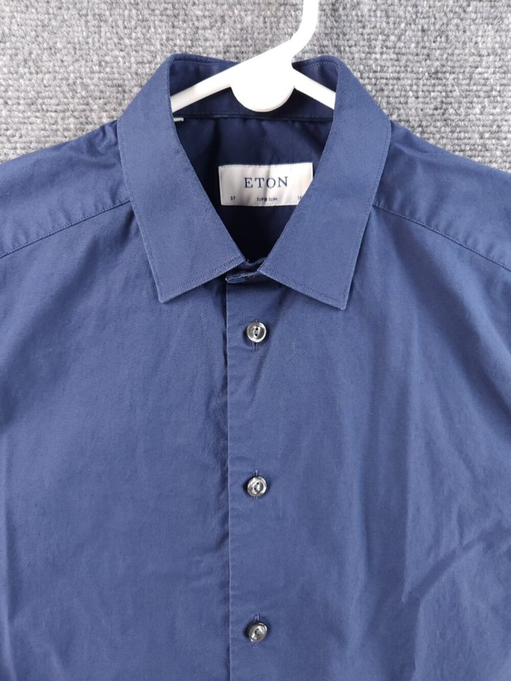 Eton Romania 14.5 Super Slim Blue Shirt Poplin Stretch Cotton Elastic Button Up
